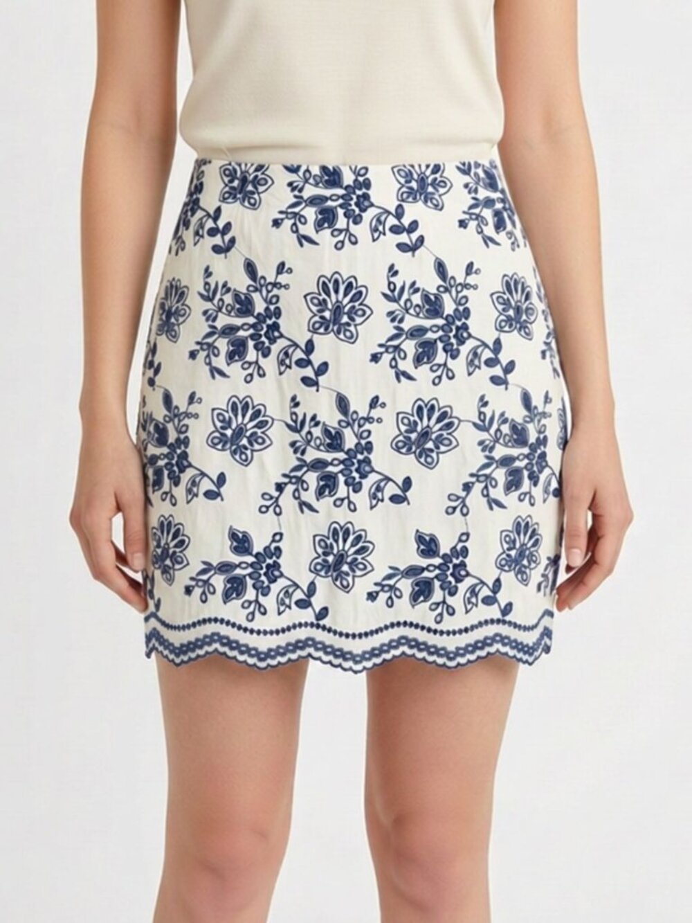 LOFT Petites Navy Floral Embroidered Mini Skirt 4P